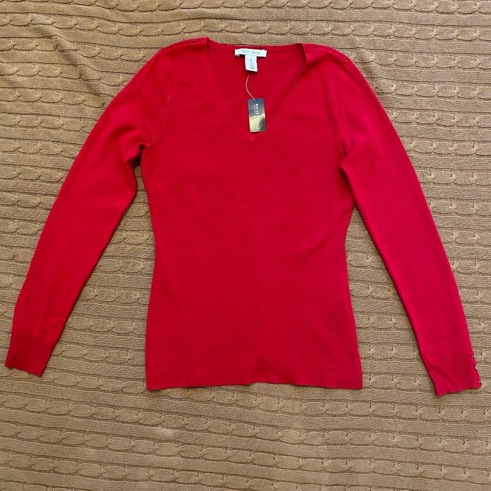 Cherry Red V Neck Sweater with Button Detail
